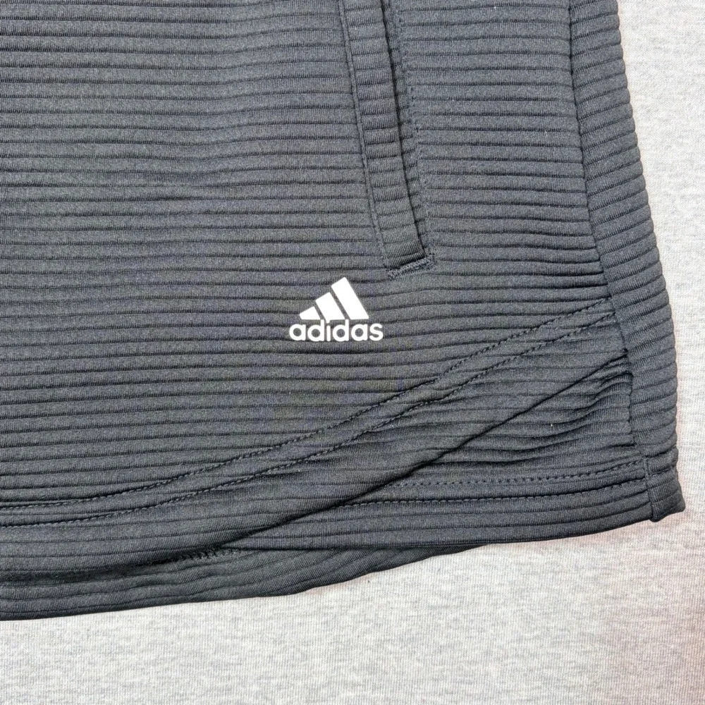EUC Adidas Golf Women Medium Black Ribbed Full Zip Jacket Thumbhole Athletic Top